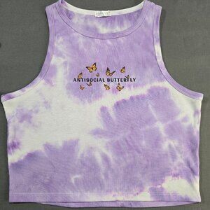 Antisocial Butterfly Cropped Tank Top XL Purple/White Tie Dye Orage Kiss